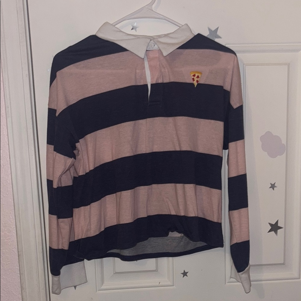 White pink and blue long sleeve top with collar made by Thereabouts